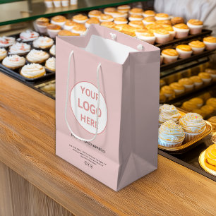 Sac Cadeau Moyen Logo Personnalisé Moderne Boulangerie Rose