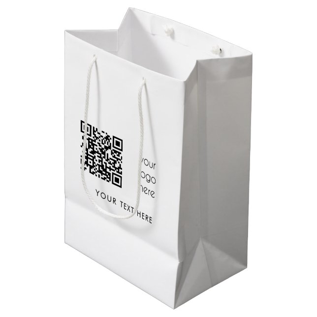 Sac Cadeau Moyen Logo professionnel QR Code et texte (Devant Angle)