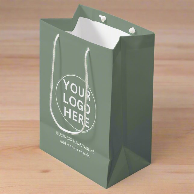 Sac Cadeau Moyen Logo Sage Green L Promotionnels Entreprise Marquée (Créateur téléchargé)
