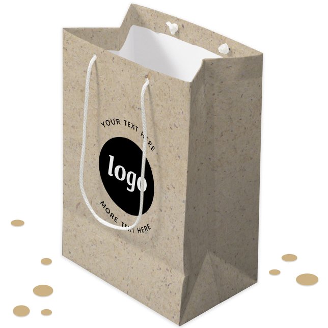Sac Cadeau Moyen Logo Simple Avec Papier Brown Entreprise Texte (Logo with text brown paper effect business branding promotional gift bag or packaging)