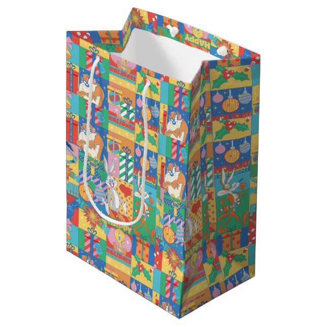 Sac Cadeau Moyen LOONEY TUNES™ | Joyeuses fêtes Motif de Noël (Devant Angle)