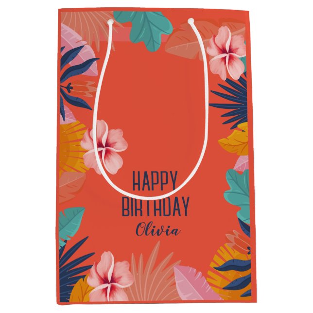 Sac Cadeau Moyen Luau Tropical Birthday - Custom Hawaiian Party (Devant)