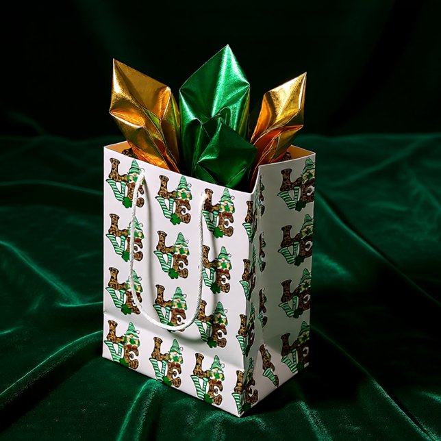 Sac Cadeau Moyen Lucky Love Gnome St. Patrick's Day (Lucky Love Gnome St. Patrick’s Day Medium Gift Bag)