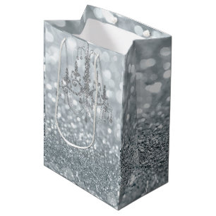 Sac Cadeau Moyen Lustre Glamour Pailleté Bokeh Argenté Brillant