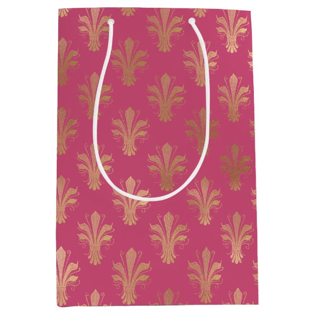 Sac Cadeau Moyen Lux Gold Fleur de Lis et Raspberry Sorbet (Devant)