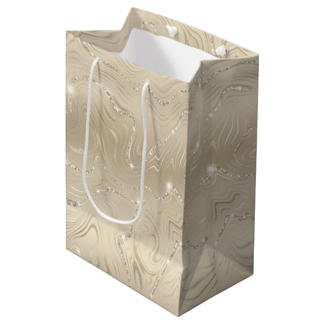 Sac Cadeau Moyen Luxe Champagne Arrière - plan Parties scintillant  (Devant Angle)