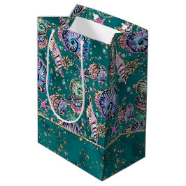 Sac Cadeau Moyen Luxe Turquoise sous-marin | Coquillages d'or Green