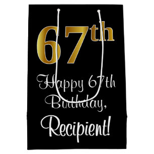 Sac Cadeau Moyen Luxueux, Élégant, Aspect Or Faux 67e Anniversaire
