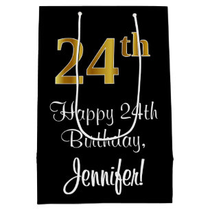 Sac Cadeau Moyen Luxueux, élégant, Faux Gold Look 24e anniversaire