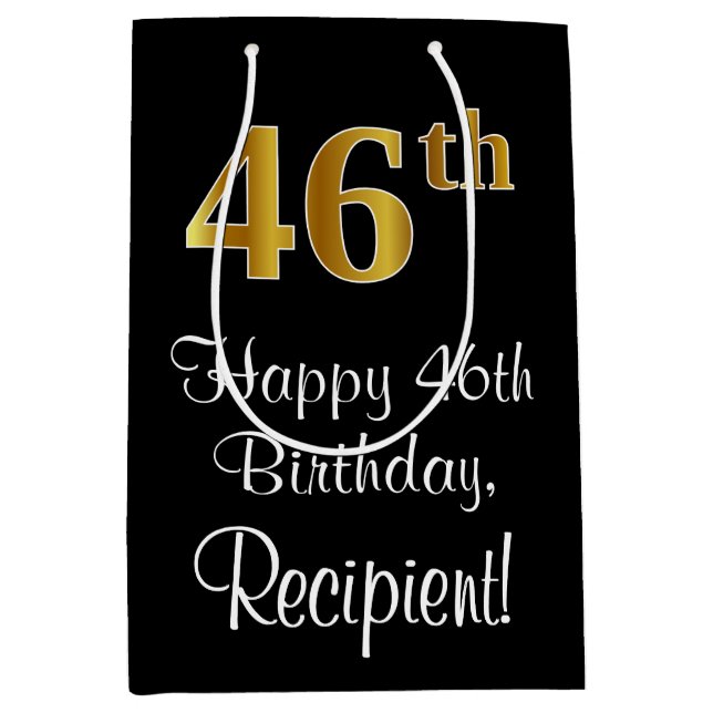 Sac Cadeau Moyen Luxueux, élégant, Faux Gold Look 46e anniversaire (Devant)