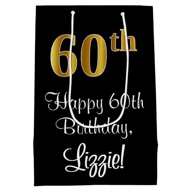 Sac Cadeau Moyen Luxueux, élégant, Faux Gold Look 60e anniversaire (Dos)