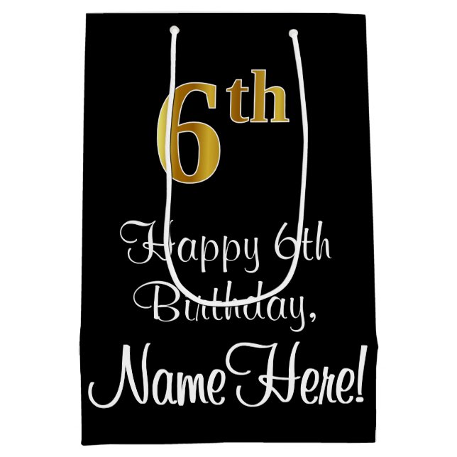Sac Cadeau Moyen Luxueux, élégant, Faux Gold Look 6e anniversaire (Dos)