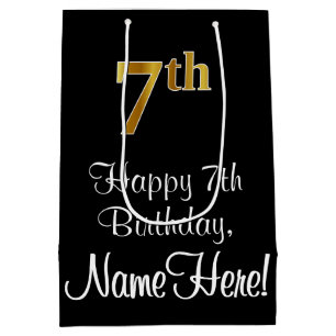 Sac Cadeau Moyen Luxueux, élégant, Faux Gold Look 7e anniversaire