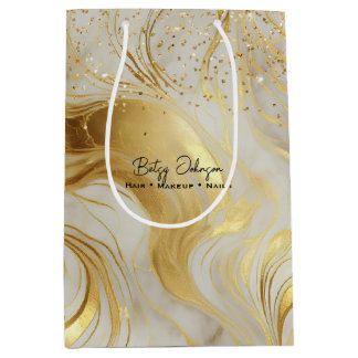 Sac Cadeau Moyen Luxury Ivory Marble and Gold Glitter