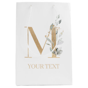 Sac Cadeau Moyen M Monogramme Floral Personnalisé Moyen Cadeau