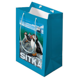 Sac Cadeau Moyen Macareux et bateau de croisière - Sitka, Alaska