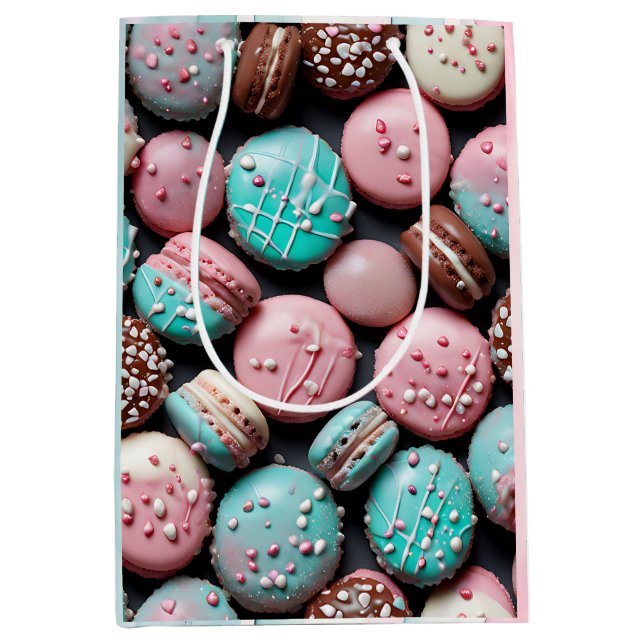 Sac Cadeau Moyen Macaron d'anniversaire rose et sarcelle (Devant)