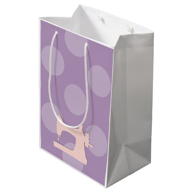 Sac Cadeau Moyen Machine à coudre, Aiguille, Épingles, Pois (Dos Angle)