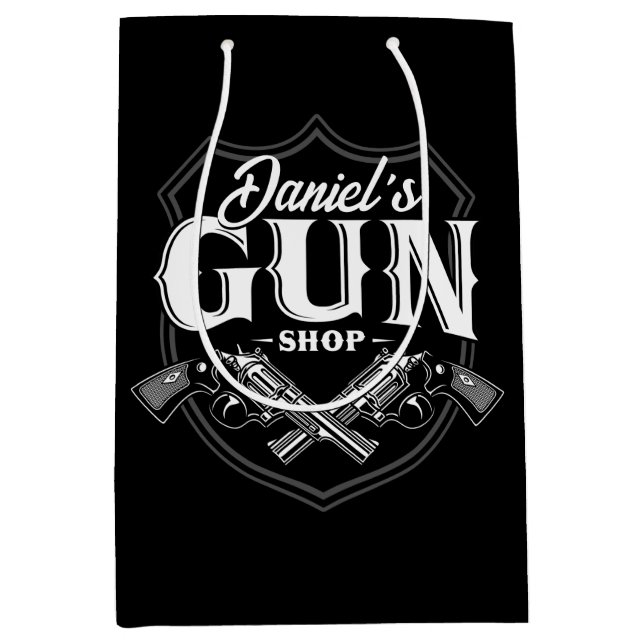 Sac Cadeau Moyen Magasin de revolvers anciens PERSONNALISÉ NOM Arme (Devant)