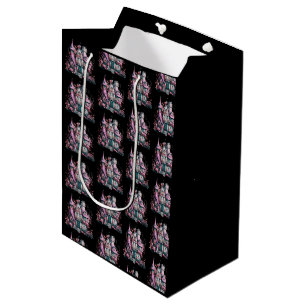 Sac Cadeau Moyen Maison hantée rose et grise motif Halloween