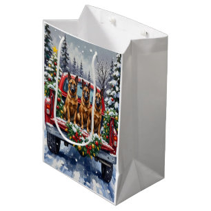 Sac Cadeau Moyen Malinois belge Noël Camion Rouge Fêtes