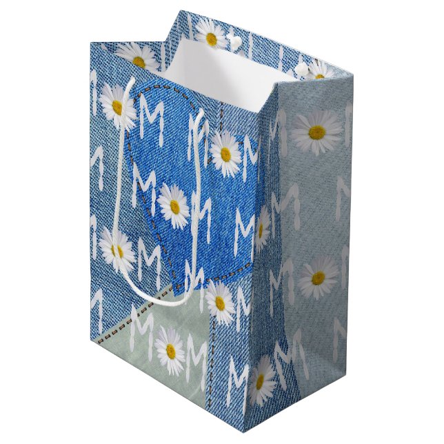 Sac Cadeau Moyen Maman Daisy sur Denim (Devant Angle)