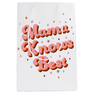 Sac Cadeau Moyen Maman Sait Mieux Lettrage Rétro Rose Brun