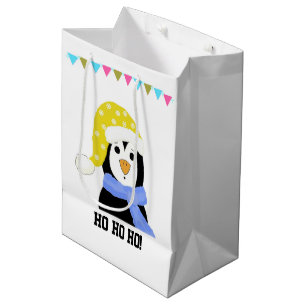 Sac Cadeau Moyen Manchot en chapeau et écharpe de fête