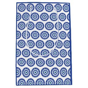Sac Cadeau Moyen Mandala Grec Mal Eye Motif Bleu Blanc