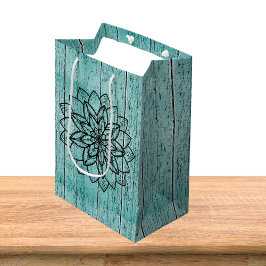 Sac Cadeau Moyen Mandala sur le bois bleu vieilli