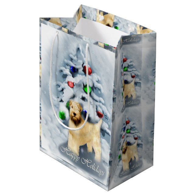 Sac Cadeau Moyen Manteau doux Wheaten Terrier Noël (Dos Angle)