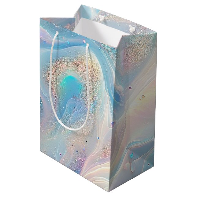 Sac Cadeau Moyen Maquillage de Parties scintillant d'or opal bleu,  (Dos Angle)