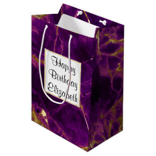 Sac Cadeau Moyen Marbre Abstrait moderne violet et or