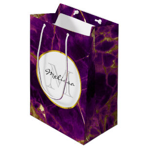 Sac Cadeau Moyen Marbre Abstrait moderne violet et or