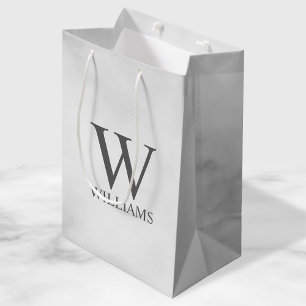Sac Cadeau Moyen Marbre blanc Monogramme personnalisé et nom