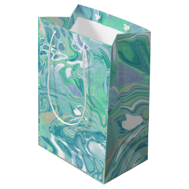 Sac Cadeau Moyen Marbre bleu turquoise (Dos Angle)