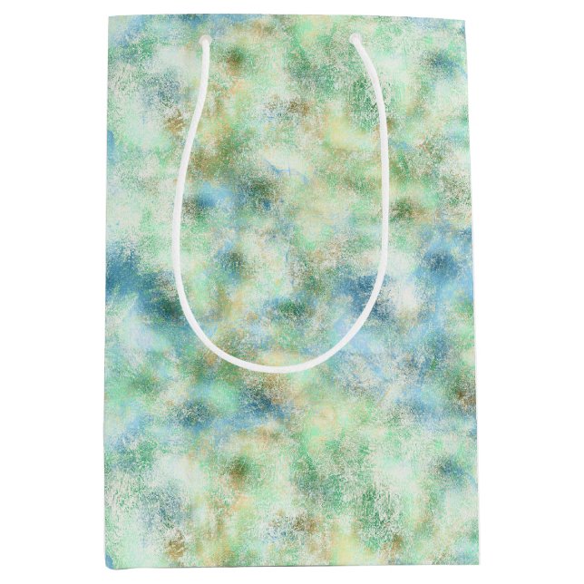 Sac Cadeau Moyen Marbre d'or Aqua Mint Abstrait (Devant)
