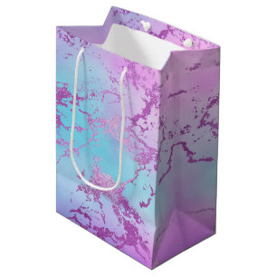 Sac Cadeau Moyen Marbre Élégant Ombré Violet Pourpre Bleu Glamour