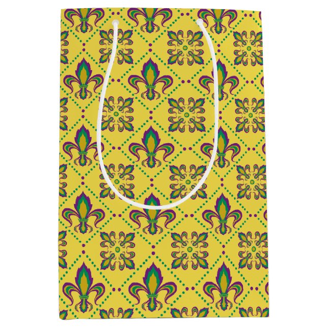 Sac Cadeau Moyen Mardi Gras Fleur De Lis Motif (Devant)