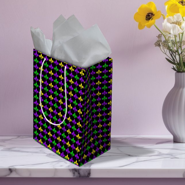 Sac Cadeau Moyen Mardi Gras Fleur de Lis Motif Tissus (Créateur téléchargé)