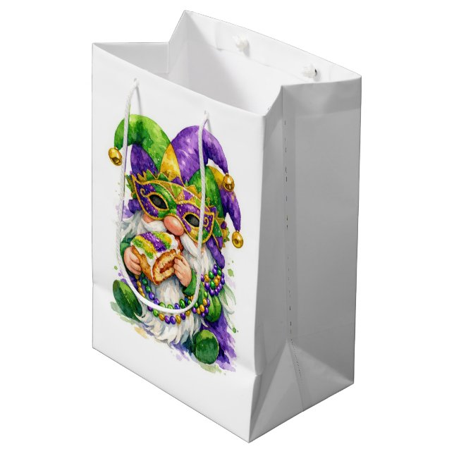 Sac Cadeau Moyen Mardi Gras Gnome Eating King Cake (Devant Angle)