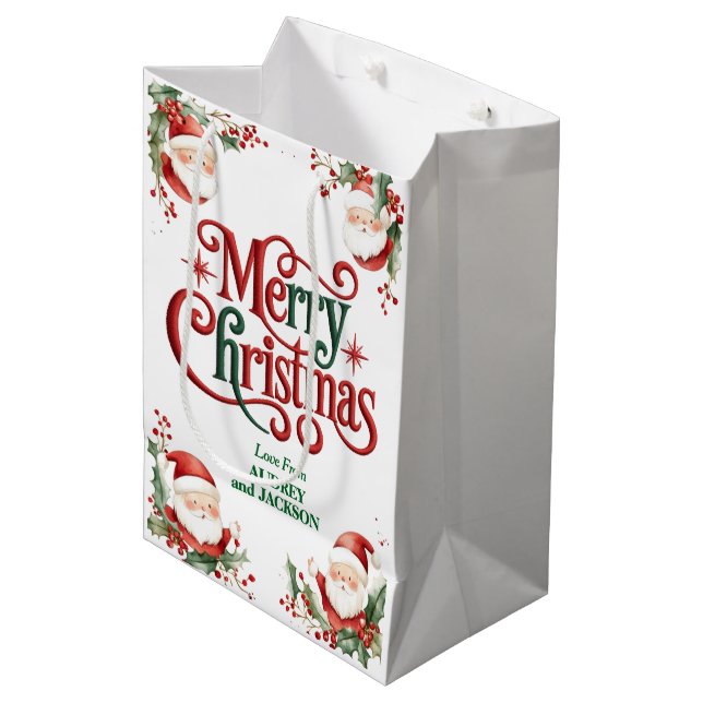 Sac Cadeau Moyen Mare Santa Claus Joyeux Noël (Devant Angle)