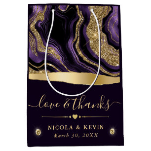 Sac Cadeau Moyen Mariage à l'élégante agate violette et dorée paill