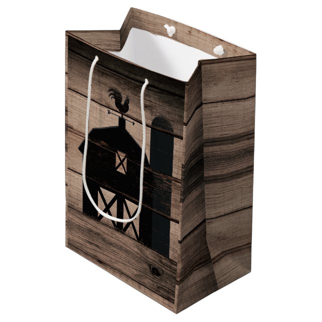 Sac Cadeau Moyen Mariage campagnard rustique Patiné en bois noir (Devant Angle)