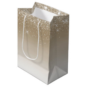 Sac Cadeau Moyen Mariage Crème Or Pailleté Glitz