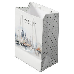 Sac Cadeau Moyen Mariage d'aquarelle de Chicago, Illinois City Scap