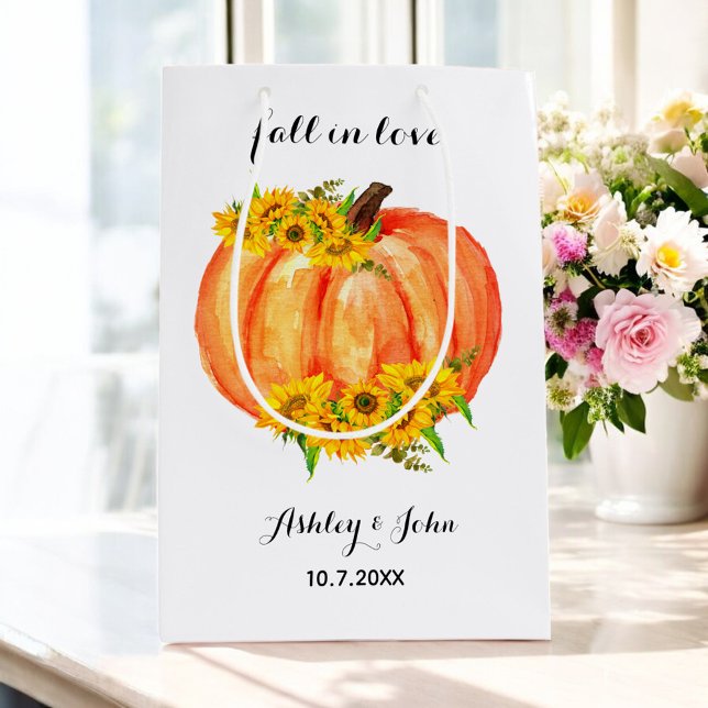 Sac Cadeau Moyen Mariage de automne Orange Floral Citrouille (Créateur téléchargé)