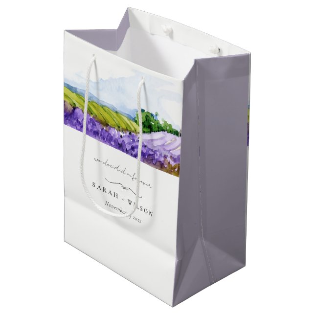 Sac Cadeau Moyen Mariage de champs de Lavande d'aquarelle rustique (Devant Angle)