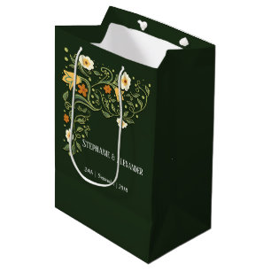 Sac Cadeau Moyen Mariage de fleurs vertes