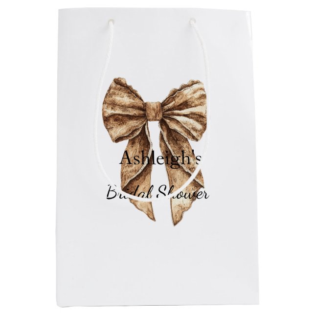 Sac Cadeau Moyen Mariage de la Maisonnette Marron avec un Nœud (Devant)